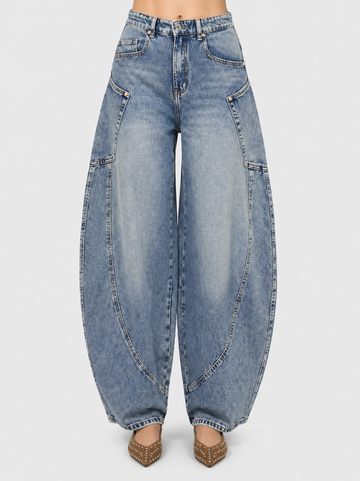 Jeans Pocket Balloon Tiro Alto | Denim Desgastado con Bolsillos