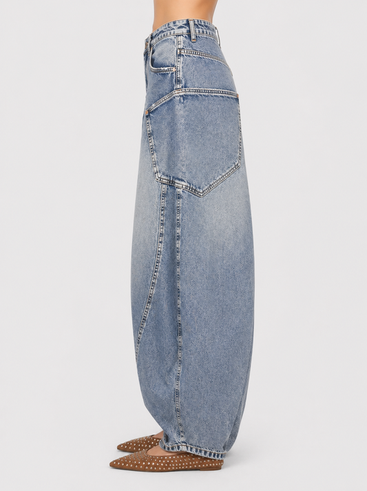 Jeans Pocket Balloon Tiro Alto | Denim Desgastado con Bolsillos