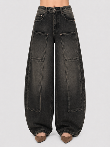 Jeans Black Bronze Balloon Mujer | Barrel Cargo Tiro Alto