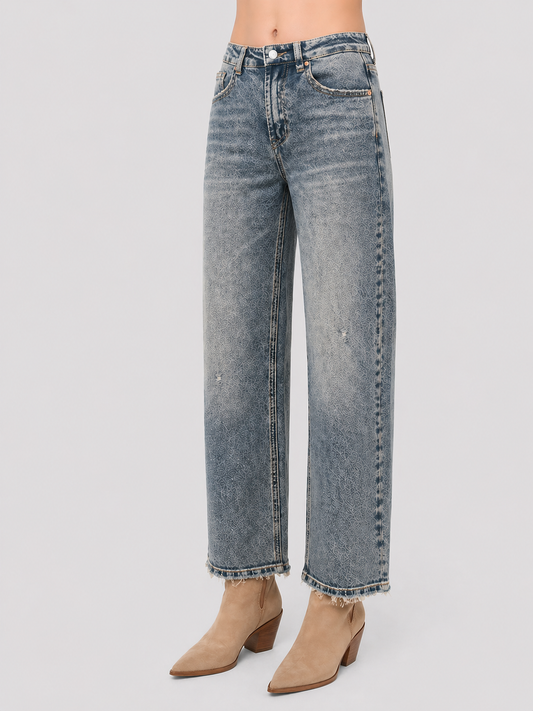 Jeans Straight Worn Ripped