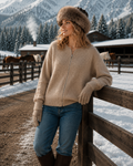 Sweater Full Zip Mohair mujer beige con cierre frontal tejido italiano