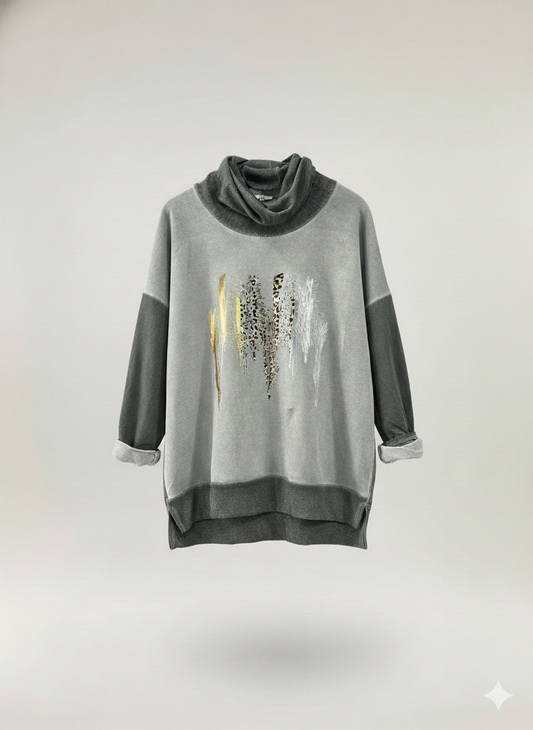 Polerón Oversize Cuello Alto Brushstroke Metalizado