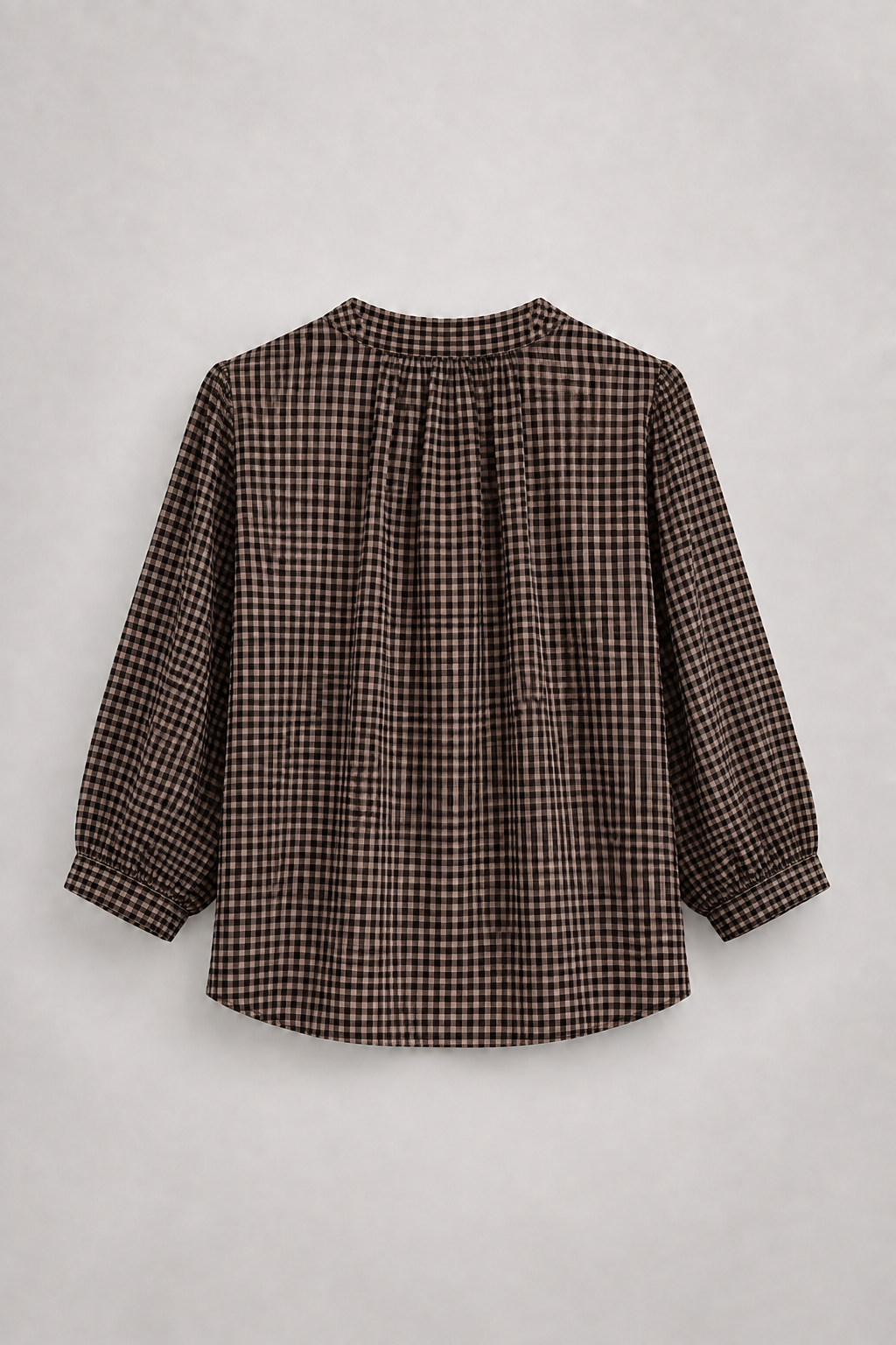Blusa vichy café y taupe de mujer 100% algodón, vista posterior