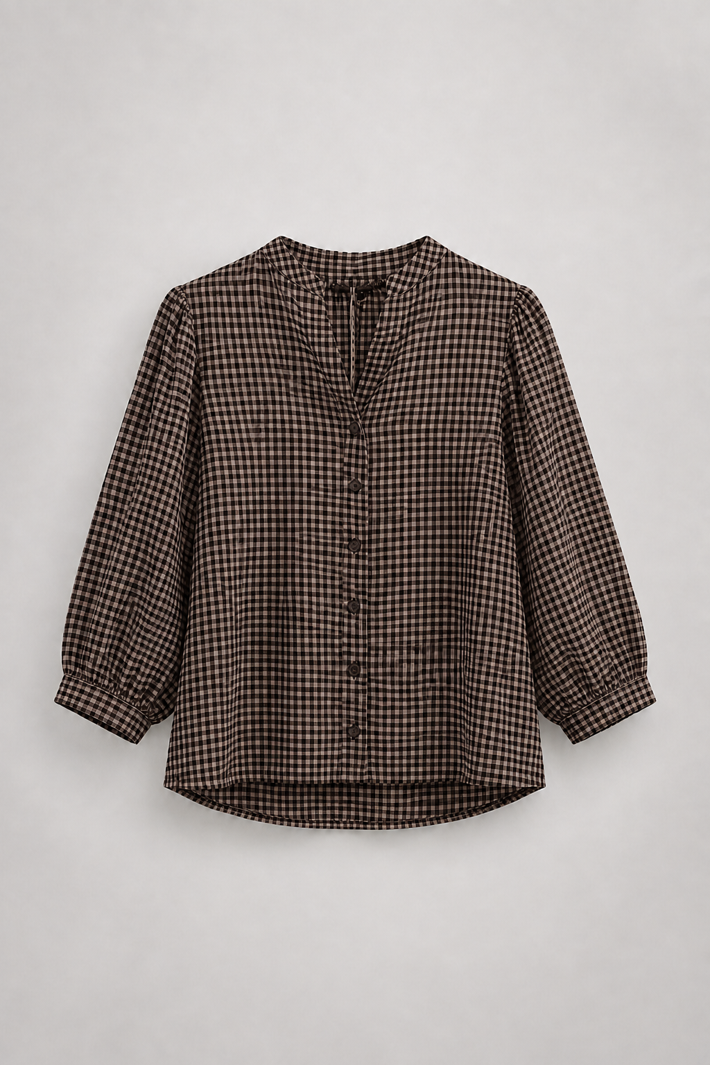 Blusa vichy café y taupe de mujer 100% algodón, vista frontal