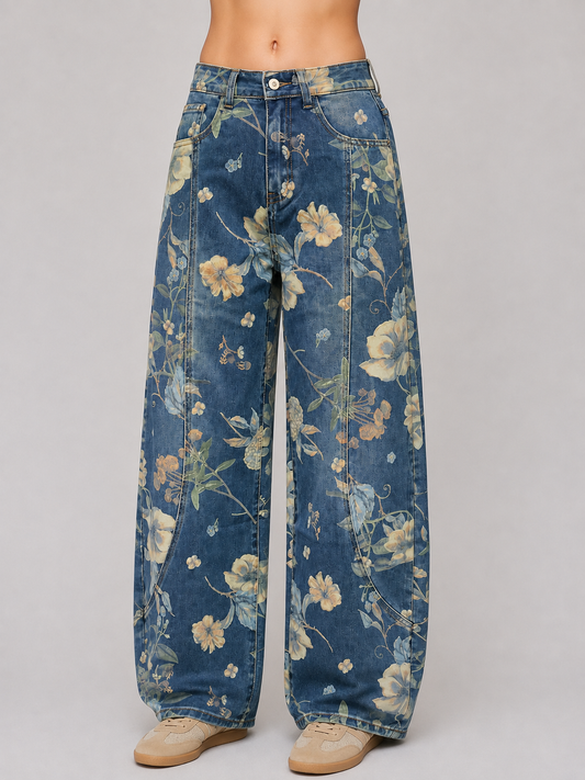 Jeans Barrel Flowered