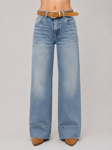 Jeans Wide Leg Cuff Suede Belt