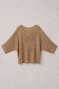 Sweater calado camel de mujer con lurex plateado y manga semi murciélago